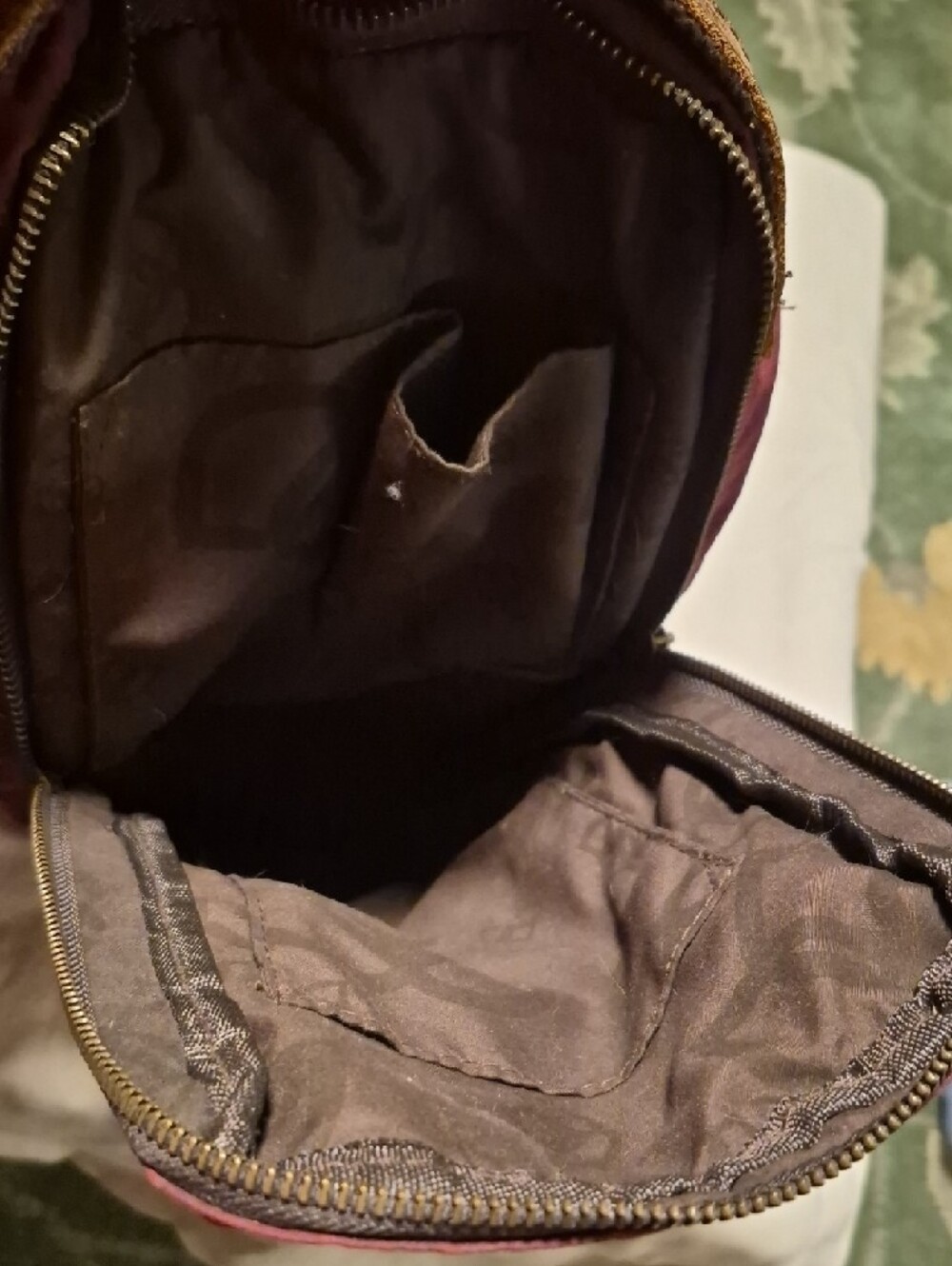 Burgundy Canvas Sling Bag with Brown Leather Trim - Picture 4 of 8